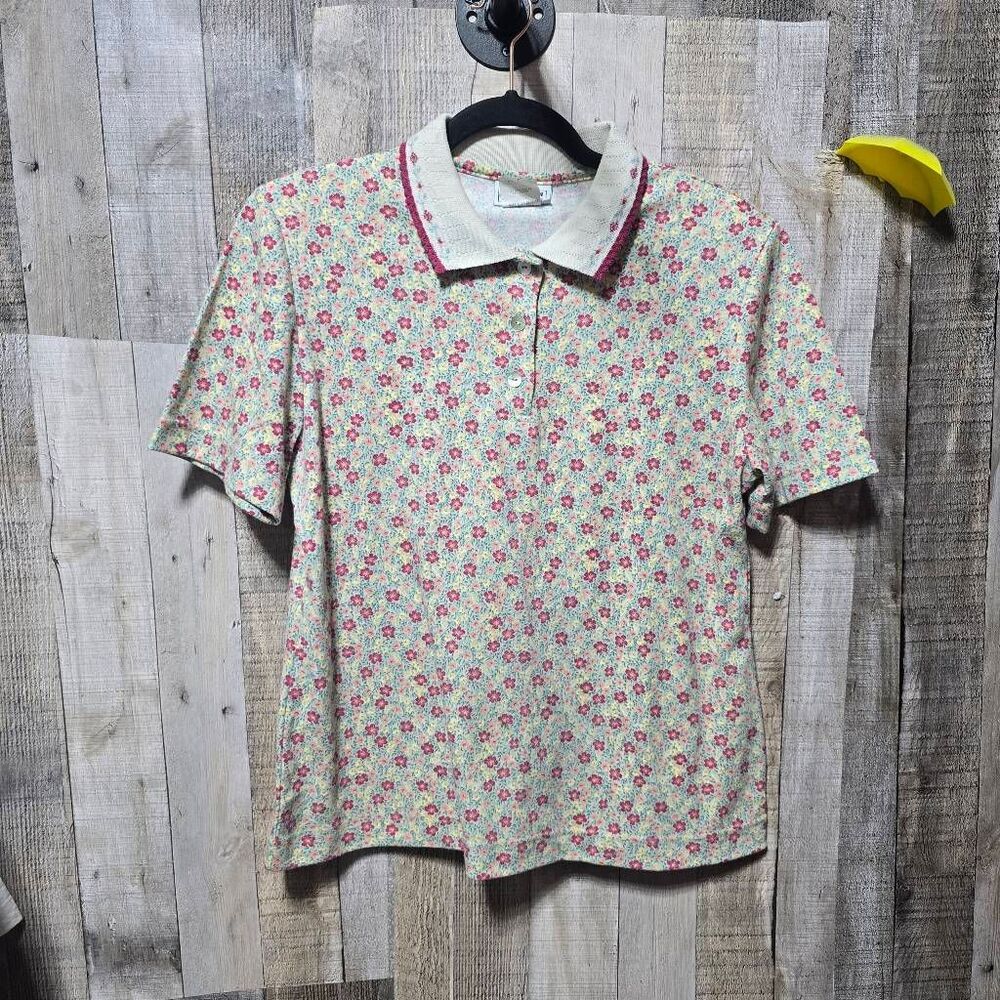 Jantzen Vintage Floral Polo Shirt Small Cottage Preppy Retro Femme Coquette Twee